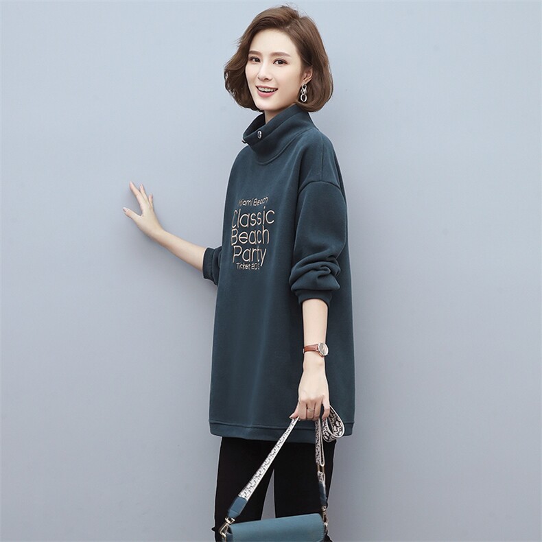 2024冬季新款中长款刺绣加绒卫衣保暖百搭舒适卫衣,女装卫衣/绒衫,独衣靓