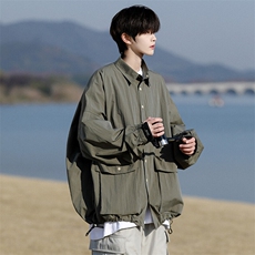 8XL-M春夏廓形衬衫防晒外套特大码多口袋复古慵懒衬衣JK5203/P50，男装夹克，电商B238
