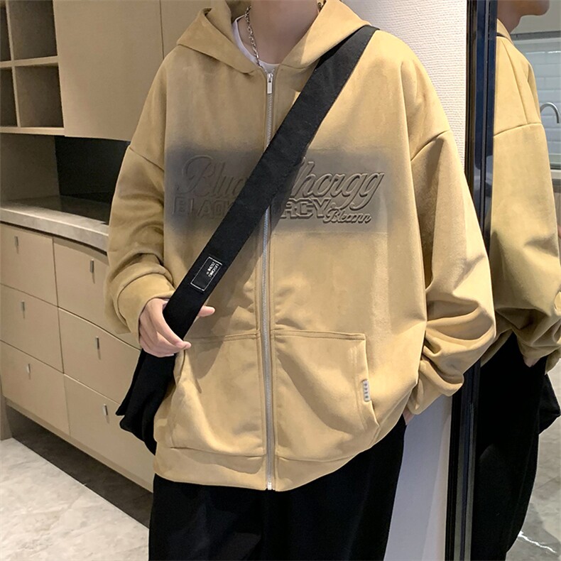 WY851-P42原宿风鹿皮绒钢印字母薄款卫衣外套,男装卫衣,星座1501-1