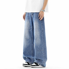 26年春季新款牛仔裤港风平腰百搭阔腿裤长裤纽扣美式折皱2171-P45，男装牛仔裤，星座1006