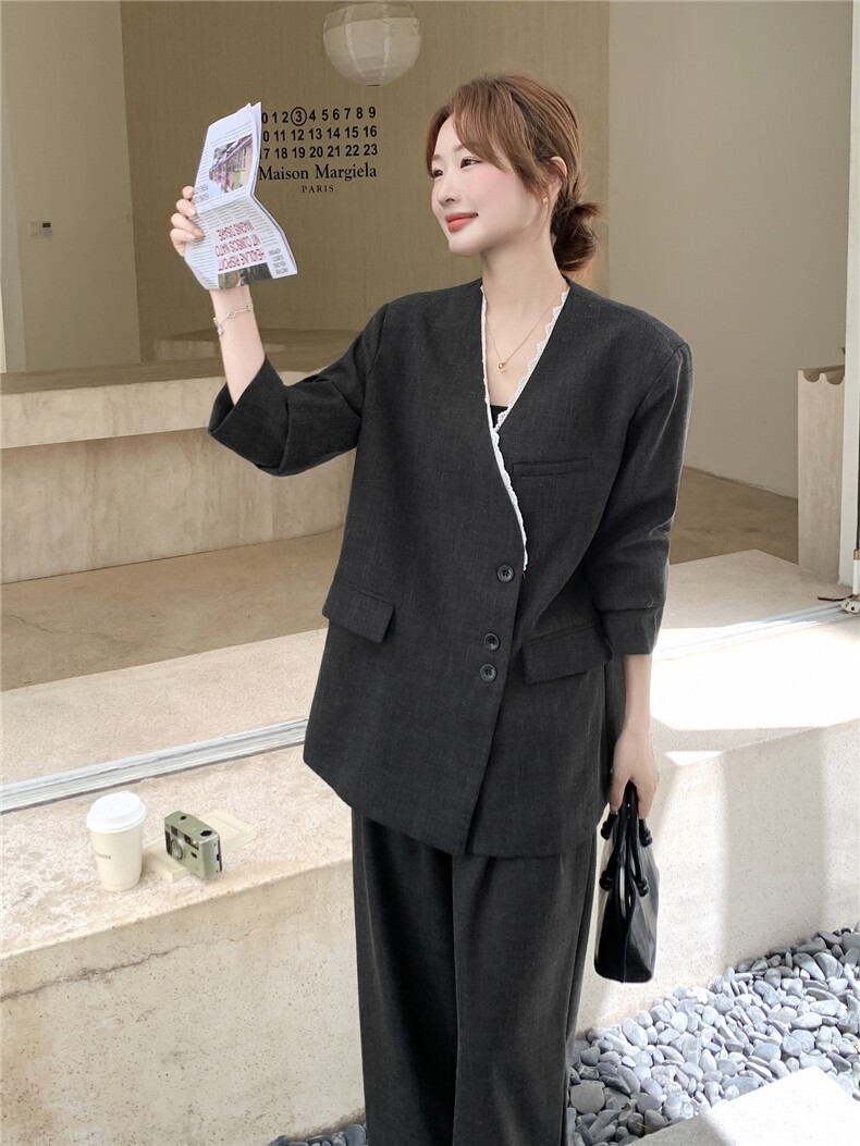 高级感显瘦西服外套通勤套装女2025春秋季新款休闲阔腿长裤两件套,女装套装/套裙,蝶眷