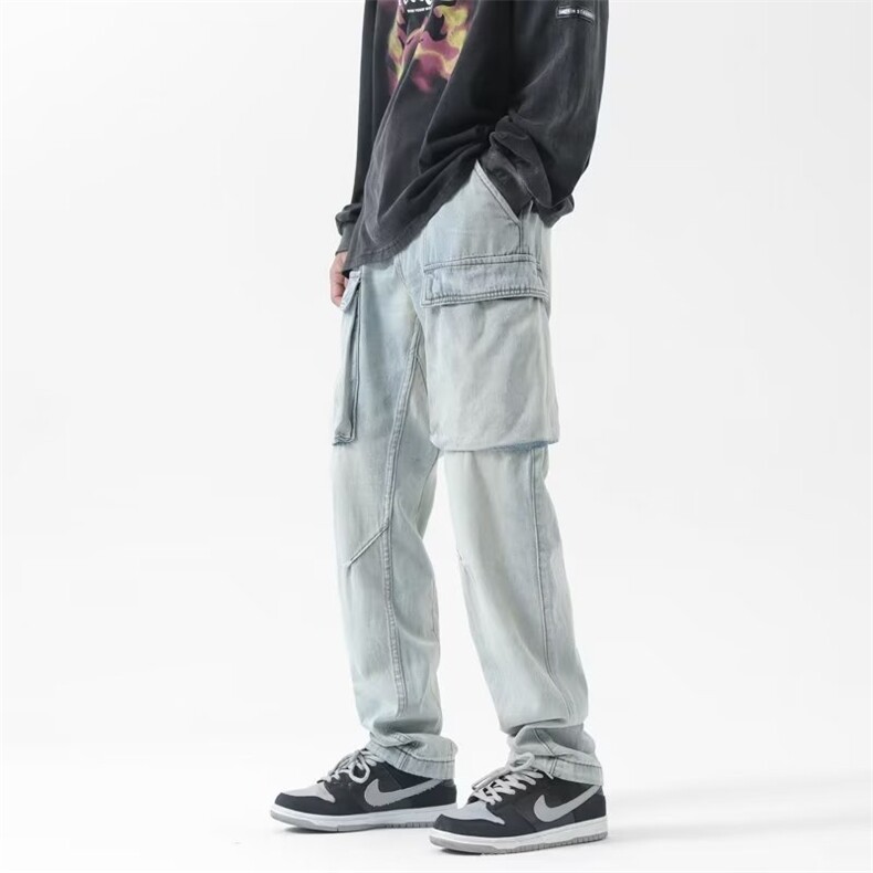 美式复古工装牛仔裤男秋冬高街宽松直筒水洗做旧N236P45,男装牛仔裤,星座1116-2