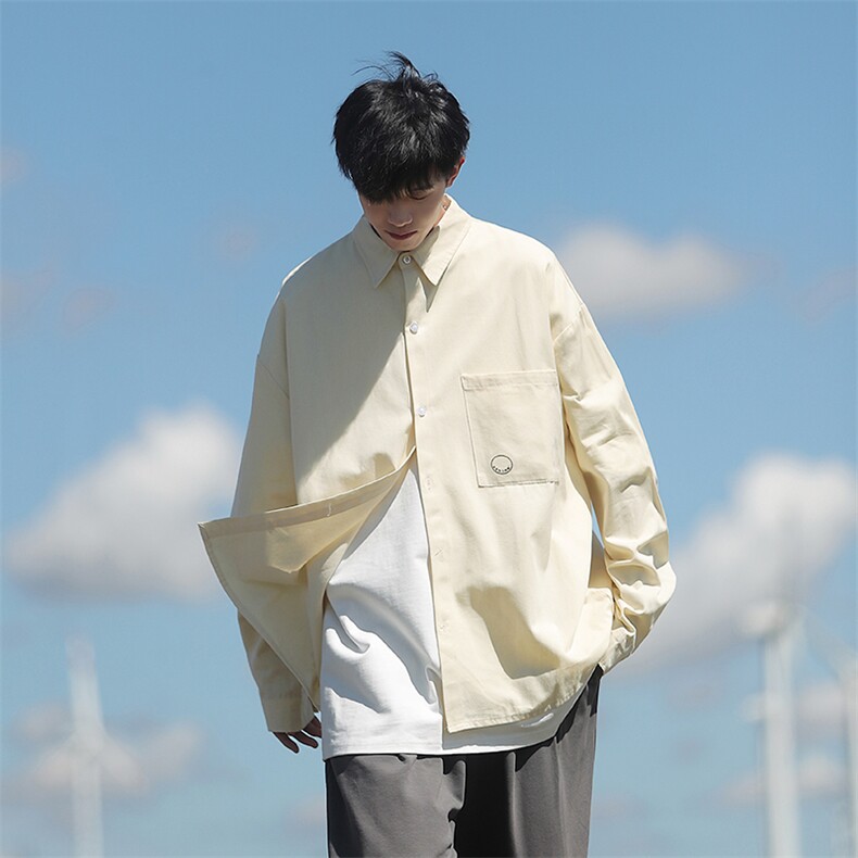 2025春款cityboy白色百搭纯色长袖衬衫宽松衬衣A017C6P58,男装衬衫,电商A017