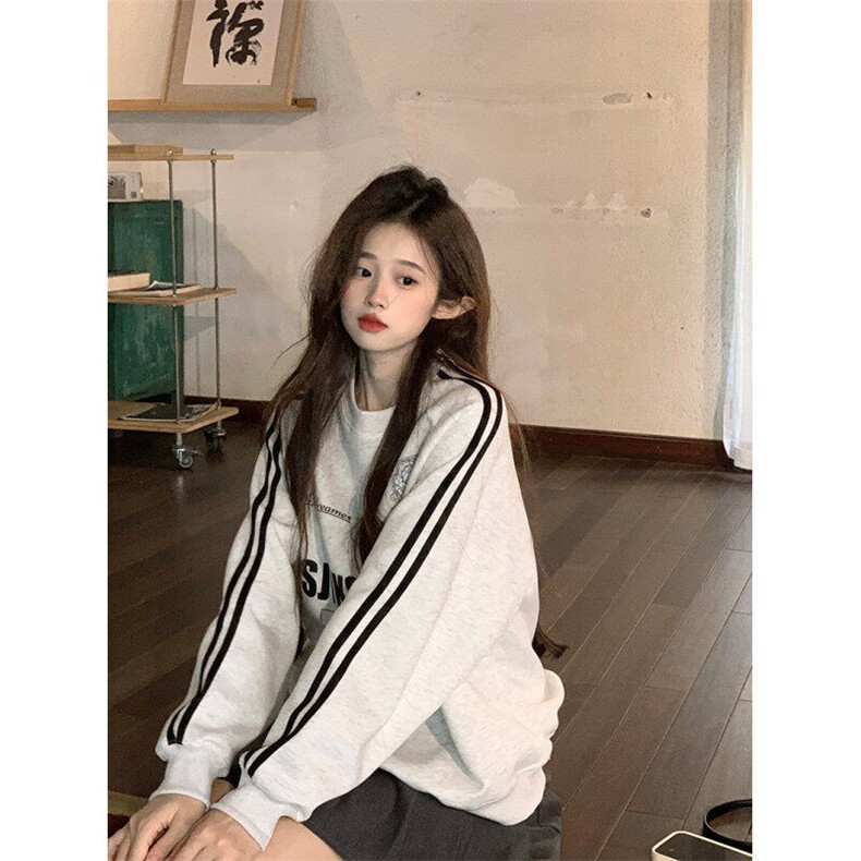 EE084-P65卫衣男女情侣薄款2024潮宽松设计感条纹圆领韩版上衣,男装卫衣,星座911-3