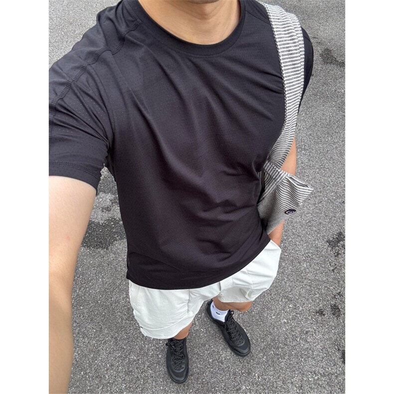 网图现货高品质原版激光冲孔网眼！纯色压胶速干短袖A723-P33，男装T恤，星座1505