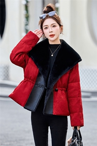 新中式G风羽绒服女2025冬季新款毛毛领拼接提花保暖白鸭绒外套图片