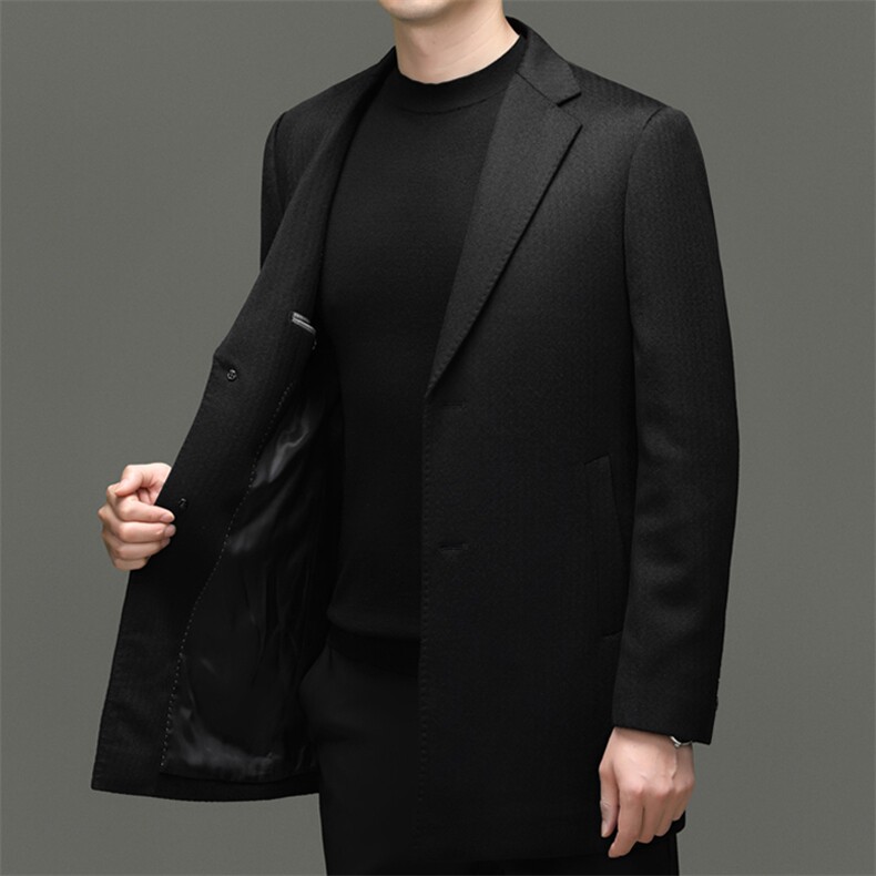 高端西装领绵羊毛西服外套男士秋冬中年山羊绒含双面呢大衣,男装西服,钱塘723