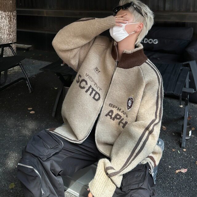 2024美式复古立领毛衣外套宽松慵懒风针织拉链开衫MY380-P68，男装针织衫/毛衣，星座313A-2