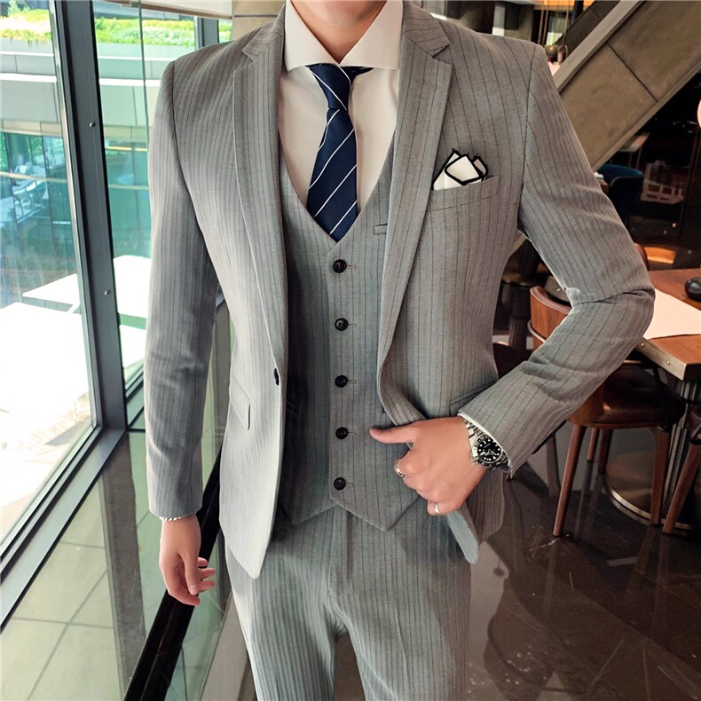 质感条纹男装西服套装三件套礼服1012-W9030-P300图片