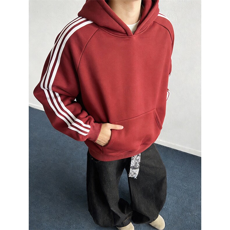 抖音得物高品质26春装美式高街全棉宽松三条杠织带连帽卫衣CM06,男装卫衣,电商A486