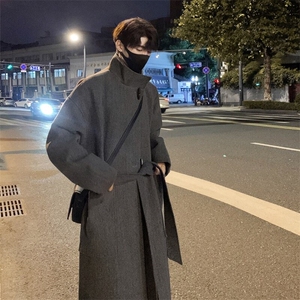 韩系牛角扣立领毛呢大衣男中长款秋冬英伦风衣外套812-F636-P128图片