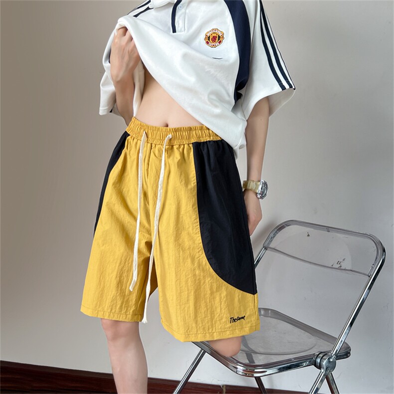 夏装撞色拼接刺绣休闲短裤男夏季宽松五分裤沙滩裤K1016P30，男装牛仔裤，电商C323