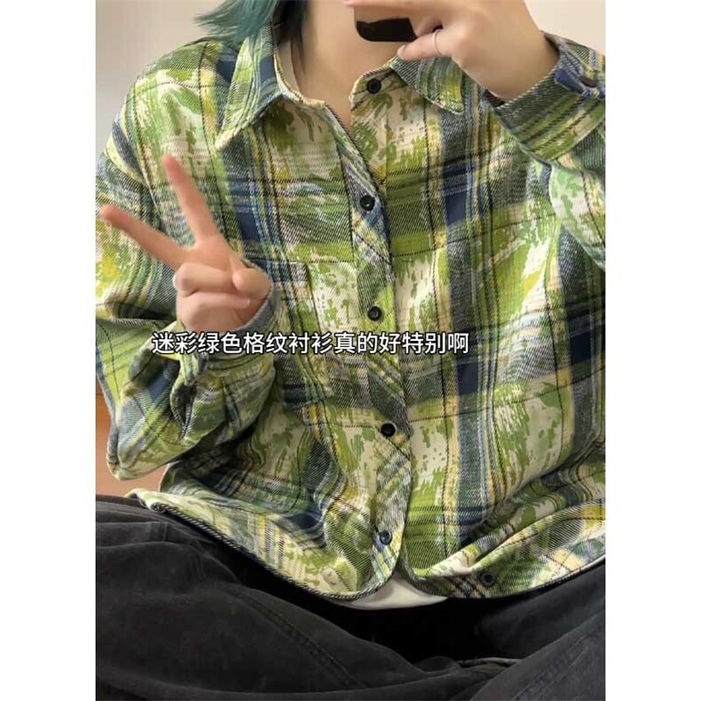 特批25港风格子衬衫印染渐变宽松外套格子外套CS2498,男装衬衫,电商A128