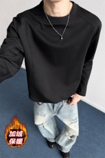 华棉320g圆领加绒宽松长袖T恤男结构简约打底衫T6000J加绒特P22，男装T恤，电商A001