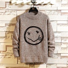 2021秋冬新砖墙日系大码男涂鸦笑脸注册印花毛衣针织衫MY08-P45，男装针织衫/毛衣，电商A001