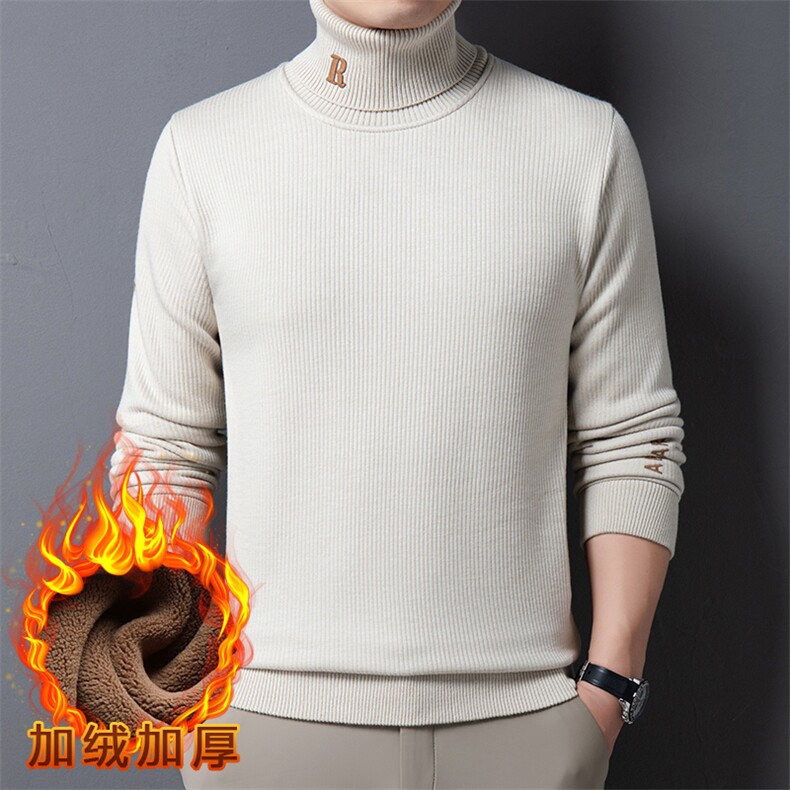 高领毛衣中青年男士加绒加厚保暖双翻领休闲潮流雪尼尔针织打底衫,男装T恤,电商B212（原钱塘6029）