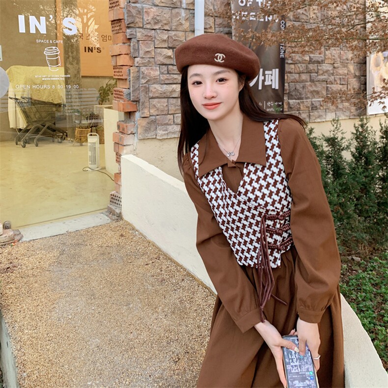 23年新款两件套格子连衣裙,女装连衣裙,菡迪欧娜