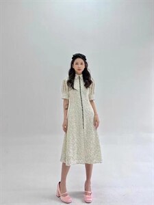 蕾丝泡泡袖连衣裙图片