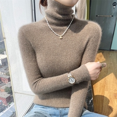 秋冬季新款舒适时尚百搭一线袖子挑空堆领羊毛衫，女装羊毛衫，美轩羊绒