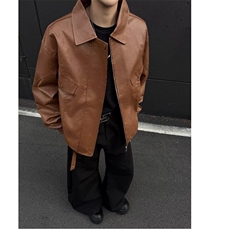 欧美街头潮流宽松机车服皮衣男高级感飞行员PU皮夹克外套M053/P75，男装夹克，星座506