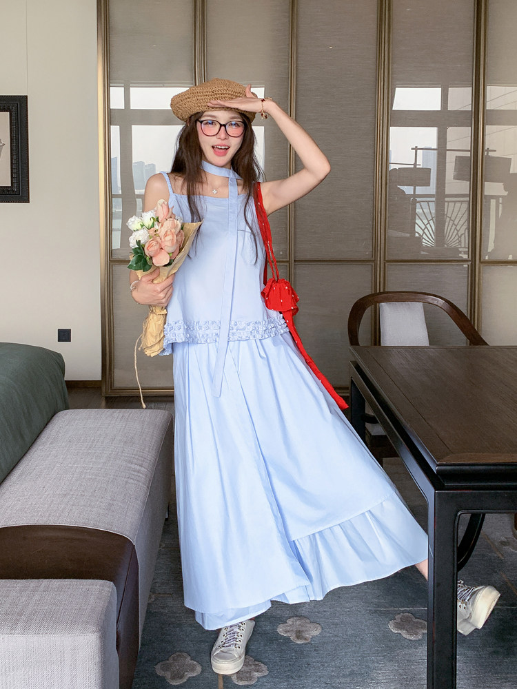 浅蓝色设计感甜美套装女2025夏季新款超好看吊带背心半身裙两件套,女装套装/套裙,浙宝128A