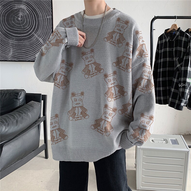1港风圆领中性情侣潮流大码M-5XL印花毛衣男外套7926P58加绒P70,男装针织衫/毛衣,星座226-2