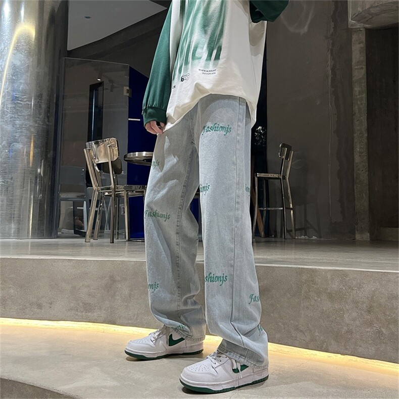 夏季直筒牛仔裤男刺绣百搭潮流港风复古宽松裤子NK443,男装牛仔裤,星座1116A-1（原606A）