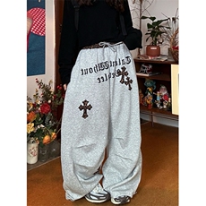 豹纹拼接褶皱弯刀卫裤女秋冬设计感字母宽松阔腿裤子KY5380，男装休闲裤，星座1116A（原606A-3）