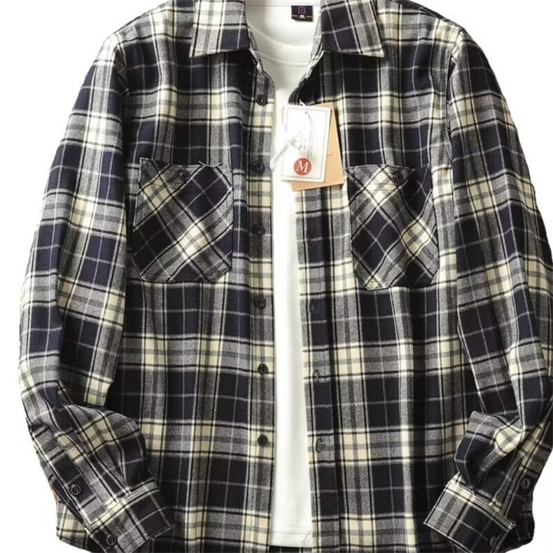 春秋季格子长袖衬衫男日系免烫磨毛外穿休闲衬衣，男装衬衫，星座506A