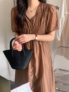 连衣裙XILYDIA韩夏季翻领抽绳系带收腰显瘦韩版长裙图片