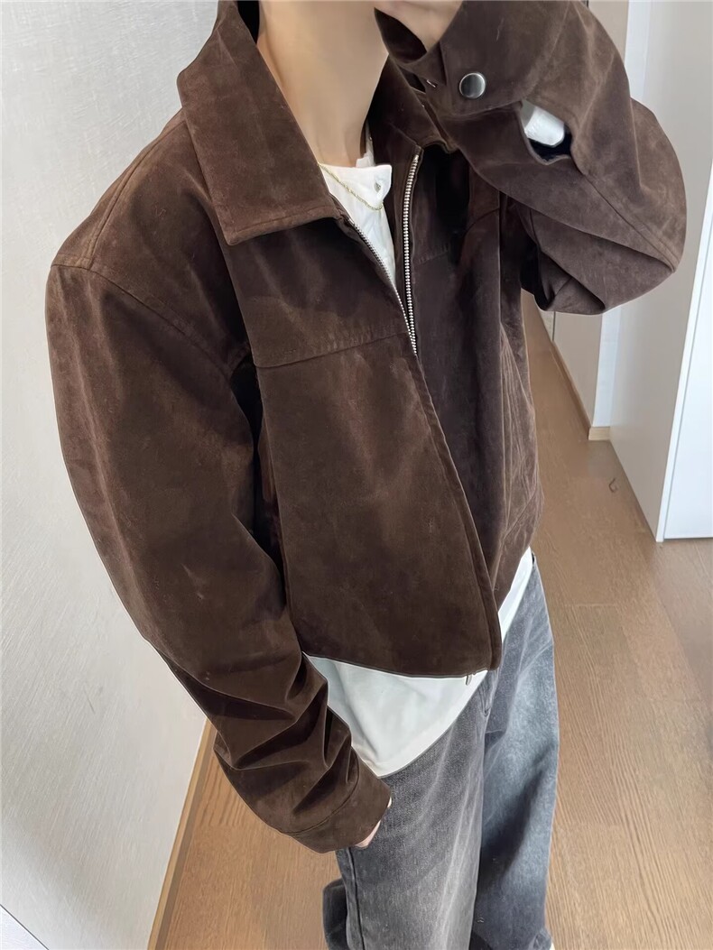 美式复古机车夹克外套男女潮牌痞帅鹿皮绒夹克潮流513JK3516P65,男装夹克,星座513