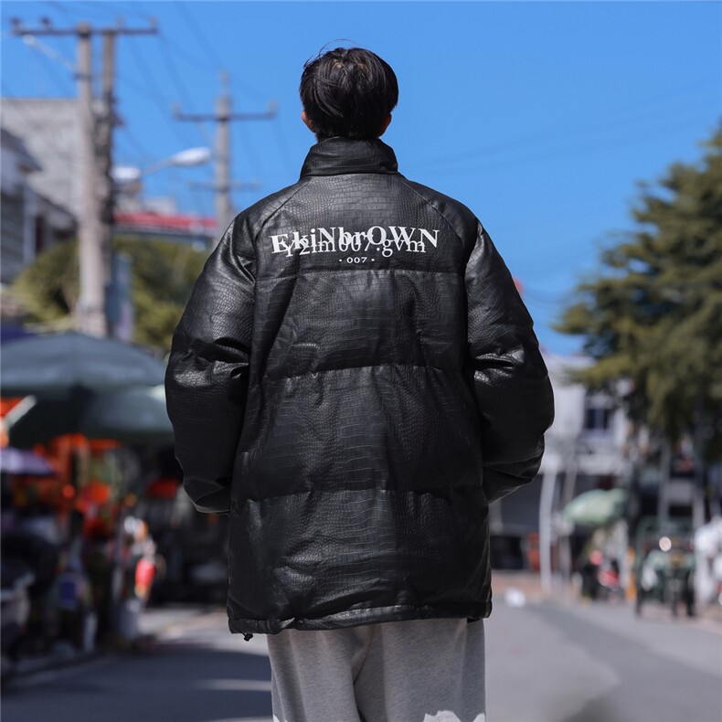 港风鳄鱼纹棉衣男手塞棉夹克PU皮棉服外套男8507P120控158，男装夹克，星座227-7