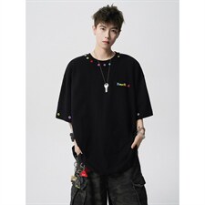 现货-原创-彩色纽扣装饰T恤撞色短袖美式T恤1016-1T351P37K68，男装T恤，星座1016-1（原电商B408-1）