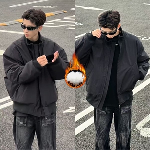 抖音得物 美式潮休闲夹克春季立领纯色复古工装加厚棉服外套AMY02图片