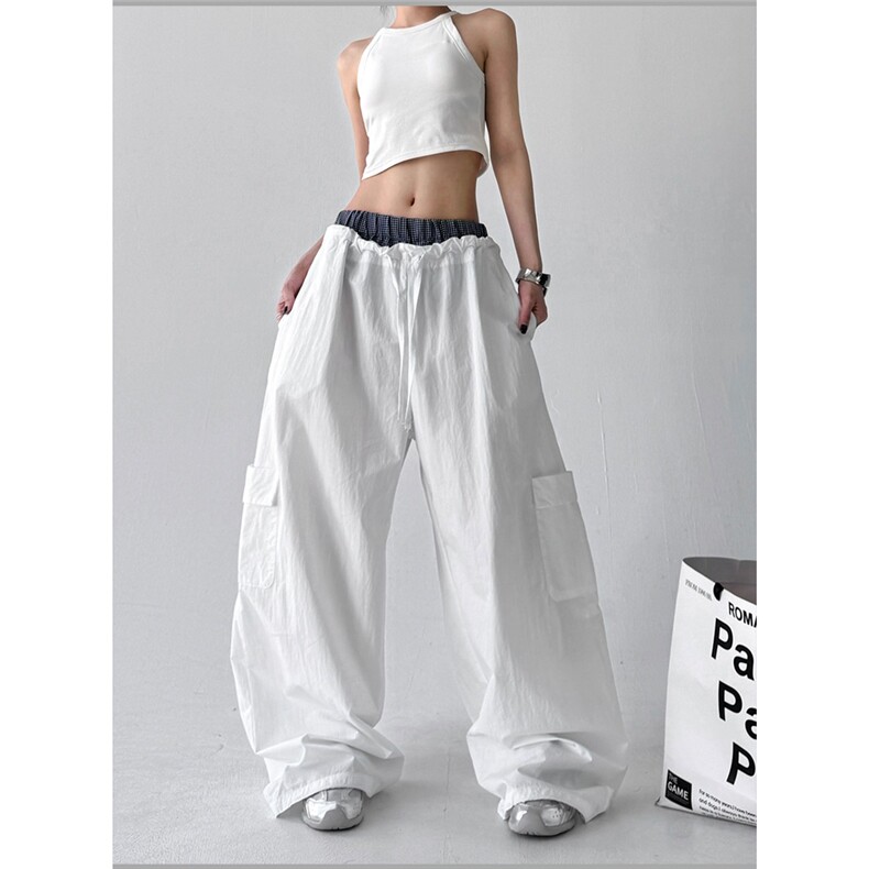 超火2025美式设计感工装裤女夏季新款宽松直筒阔腿双腰头运动裤，男装工装外套，星座613