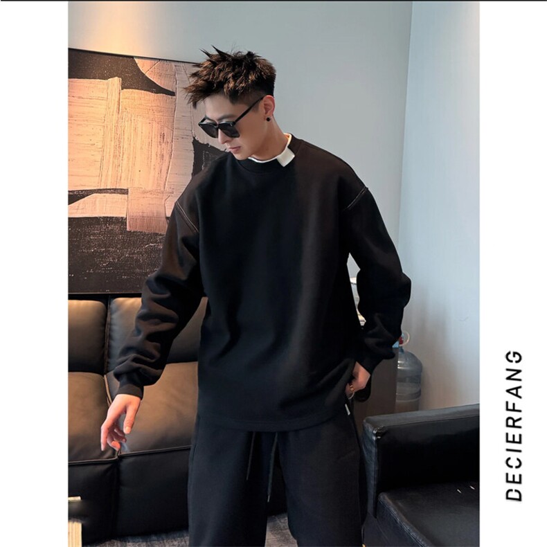 （网图）重磅假两件设计感基础款春季套头卫衣男宽松版型2025P58，男装卫衣，电商C306-1