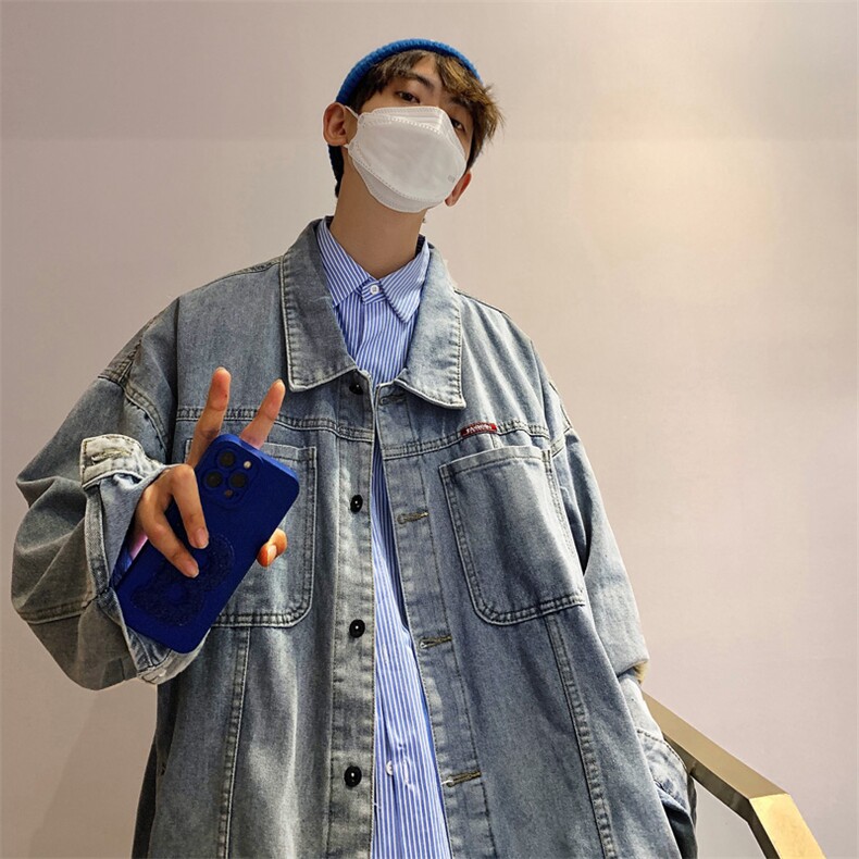 男装牛仔外套2026秋季油画花朵印花男生翻领夹克XZ514-2-N93-P88,男装工装外套,星座514-2(原B239)