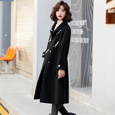 现货2021年冬季时尚修身显瘦小个子个性牛角扣手工缝制双面呢大衣，女装毛呢外套，菡迪欧娜