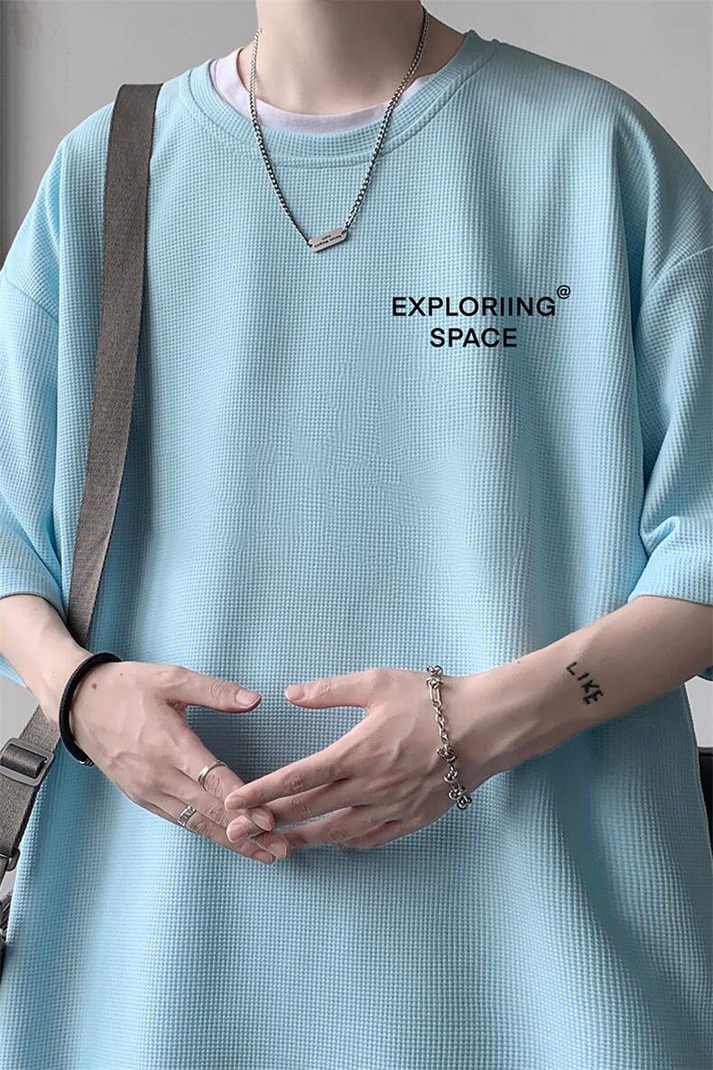 HT73244-P22NASA华夫格t恤男短袖男大码五分袖大皂风,男装T恤,电商A040