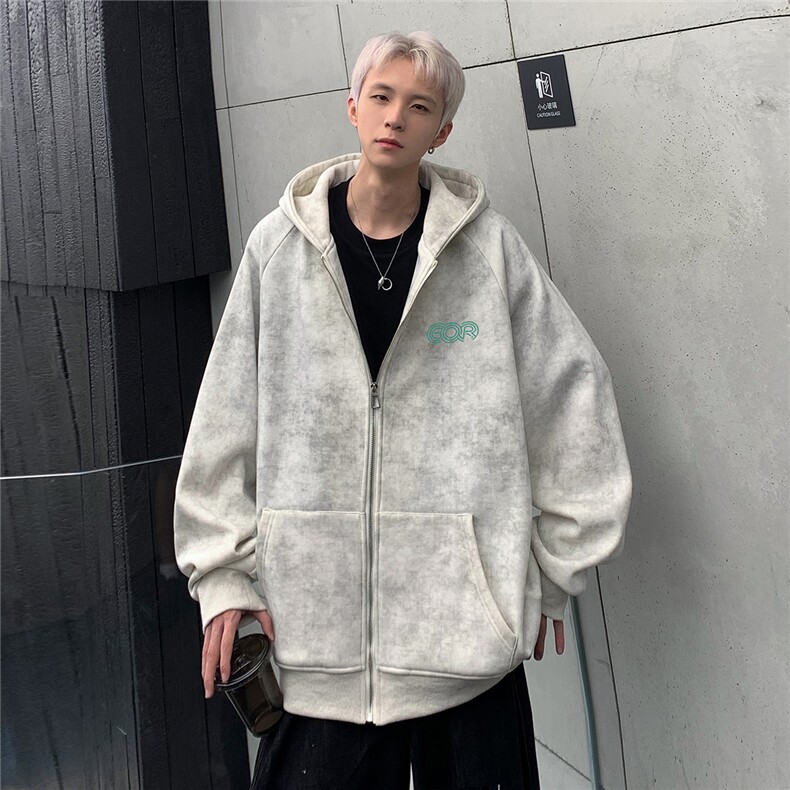 美式重磅拉链开衫卫衣男长袖外套AB棉大印花连帽夹克,男装夹克,电商C307