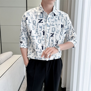 2025春季新款衬衫 男士轻奢印花七分袖衬衫打底上衣901-C41P58图片