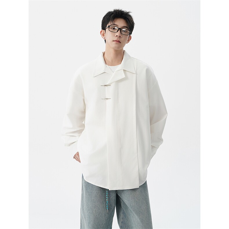 8XL-M风新中式黑色翻领长袖衬衫男秋季休闲衬衣痞帅CS537P58，男装衬衫，电商D206-1