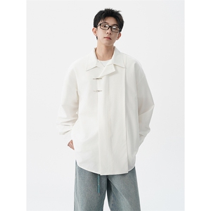 8XL-M 风新中式黑色翻领长袖衬衫男秋季休闲衬衣痞帅CS537P58,男装衬衫,电商D206-1