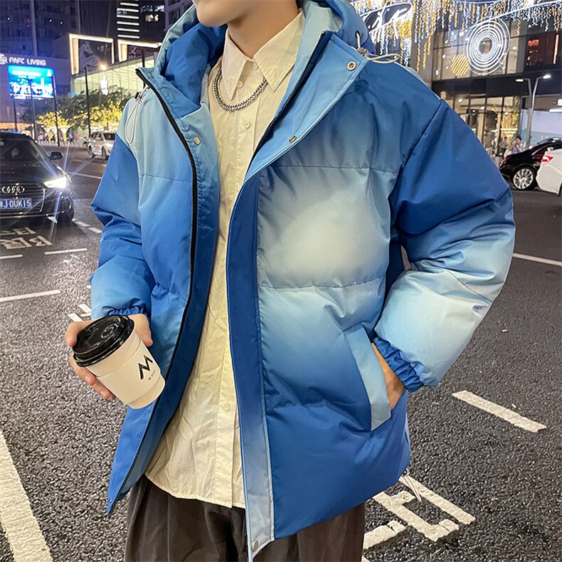秋冬新款潮牌炸街宽松渐变克兰因蓝休闲连帽棉衣男A436-0317-P85,男装棉衣,电商A436