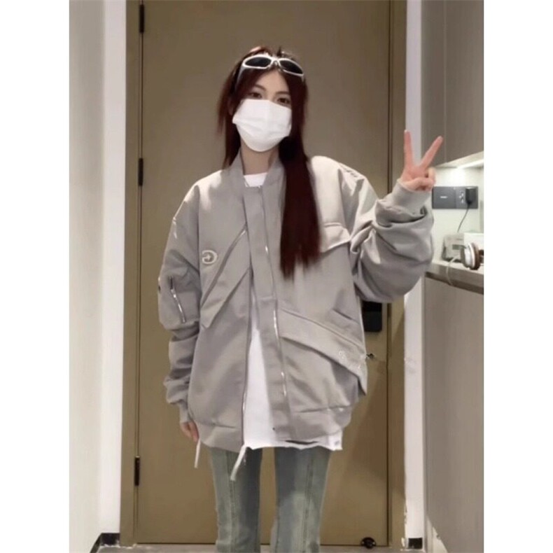 美式复古不规则拼接工装外套男春秋季宽松休闲高级感飞行员夹克,男装夹克,星座506A