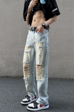 B221泥黄色高街小众ins美式拉链破洞牛仔裤子LK22041-P55控68，男装牛仔裤，电商B221
