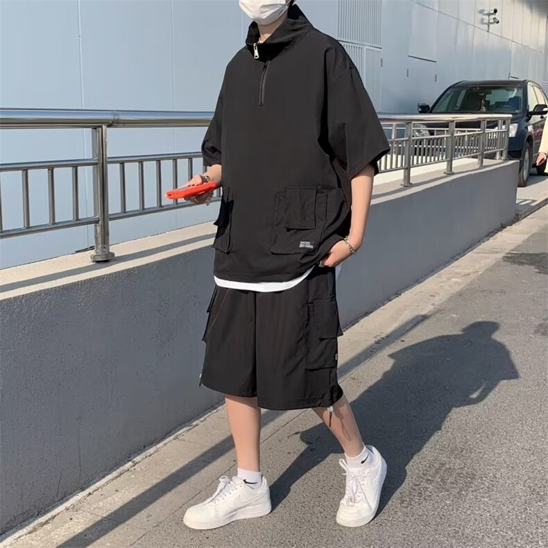 夏季慵懒POLO衫文艺五分裤新款男简约时尚五分袖套装TZ9032P45,男装休闲套装,星座1116-2