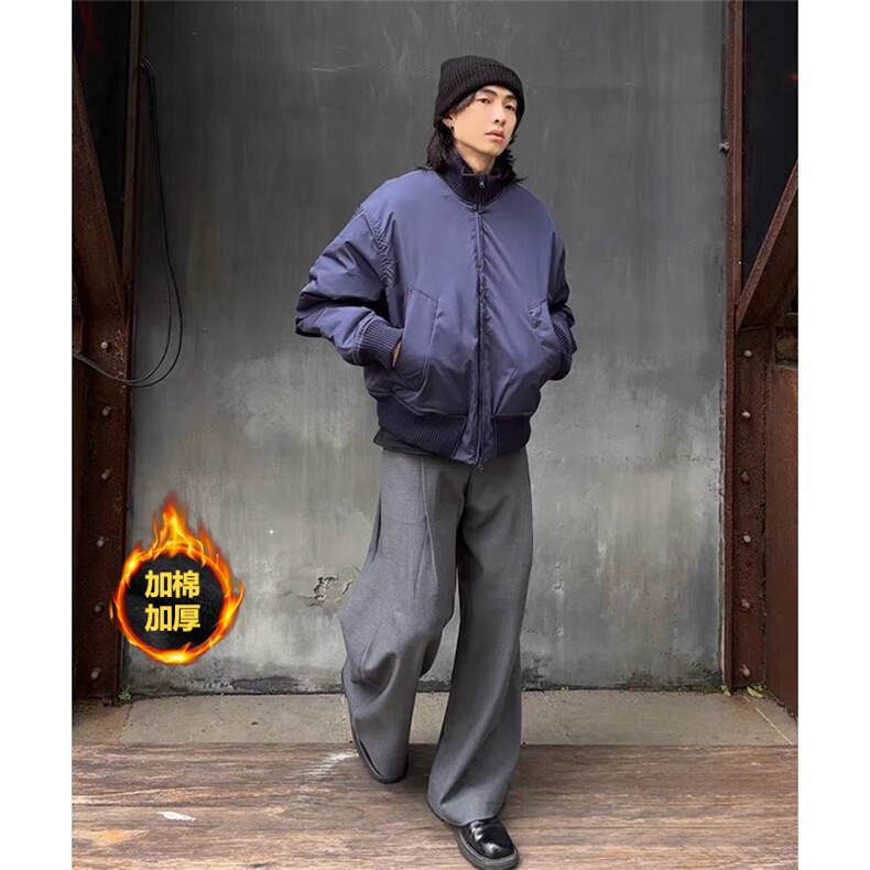 抖音得物美式潮休闲夹克春季立领纯色复古工装加厚棉服外套MF01,男装夹克,电商A443