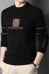 2023春秋季男士印花圆领纯色百搭中年商务休闲毛衣薄款时尚男装图片