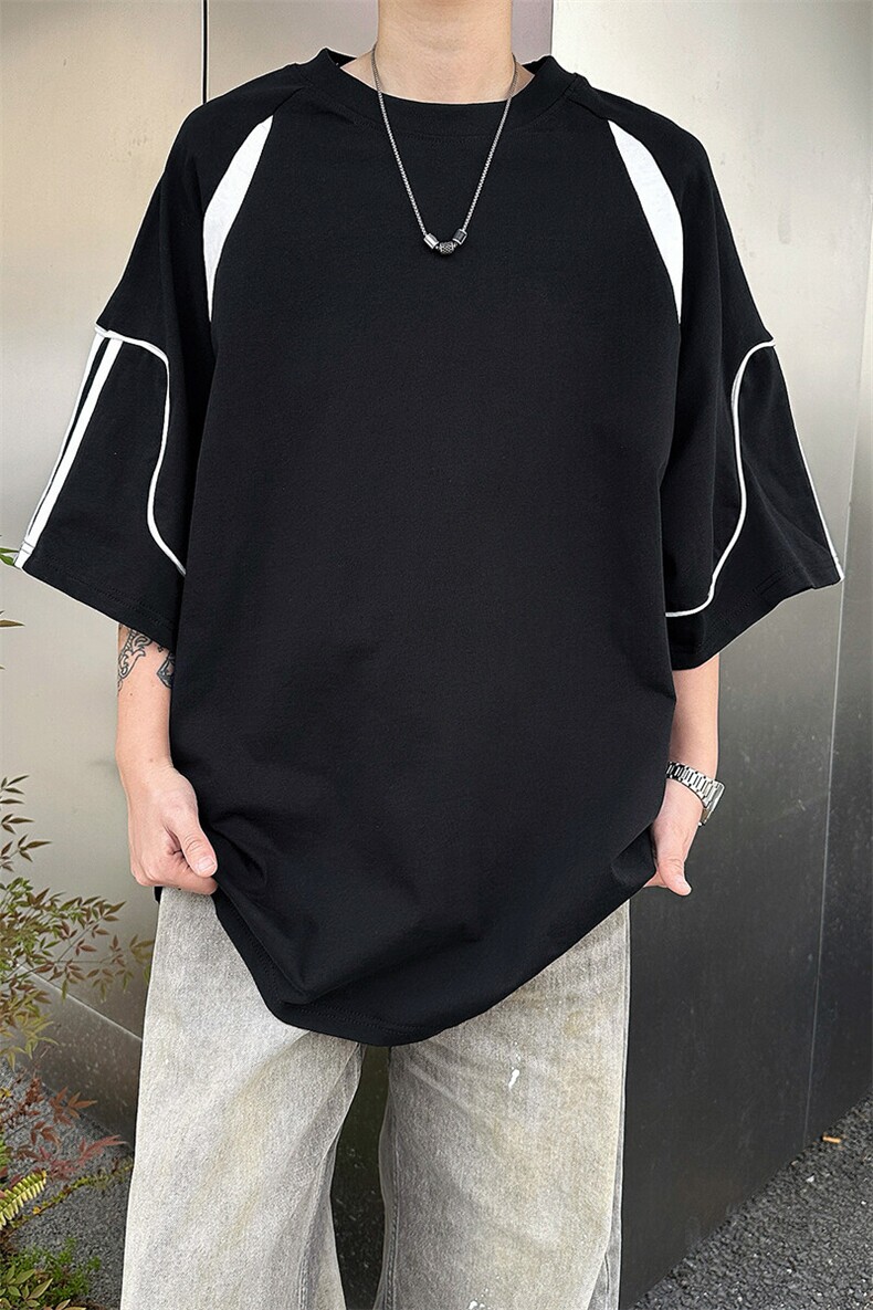 8XL-M美式小众高级感拼接短袖T恤男夏简约百搭宽松纯棉上衣DX336,男装T恤,电商D206-1